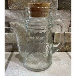 Vintage Textured Glass Peanut Jar Nut Dispenser Cork Top Spout Made in Taiwan MC